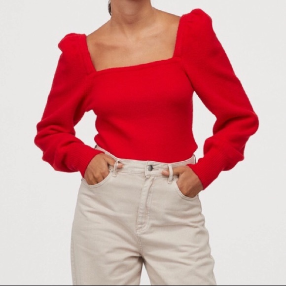 red square neck sweater